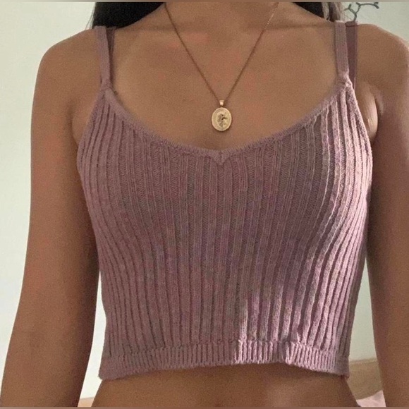Wild Fable size medium knit ribbed crop tank top adjustable straps in purple - Picture 7 of 7